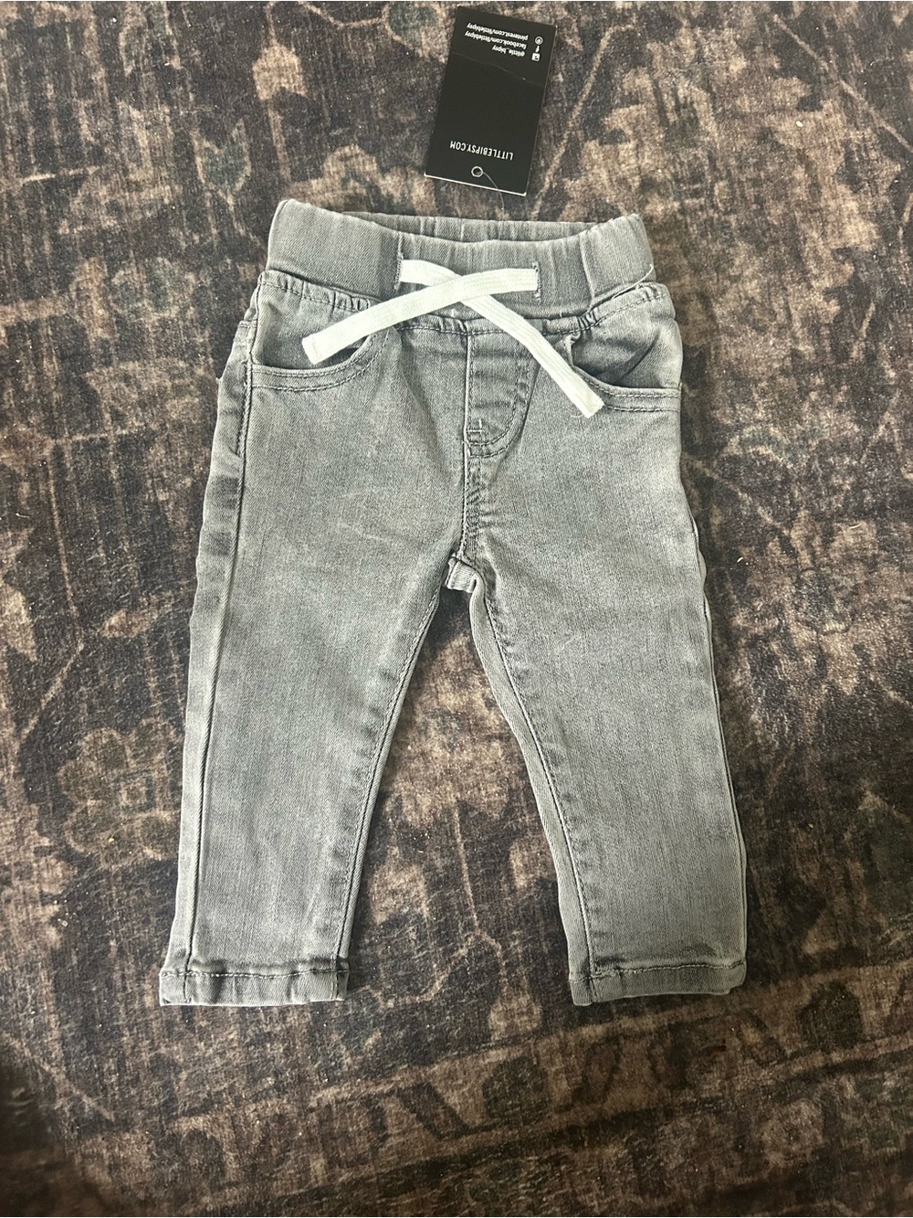 Little Bipsy Gray Denim Joggers with White Drawstring